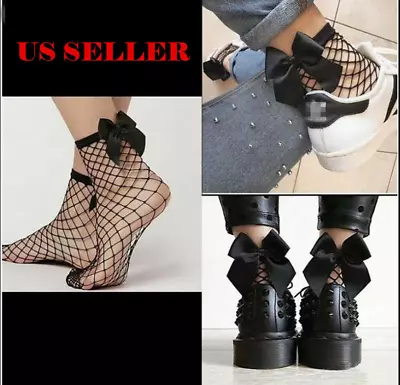 $3.32 • Buy US! Women's Ladies Fishnet Bow Socks Mesh Lace Short High Stockings Ankle Ruffle