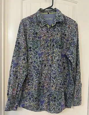 Visconti Black Men’s Long Sleeve Button Down XL Floral Shirt • $22