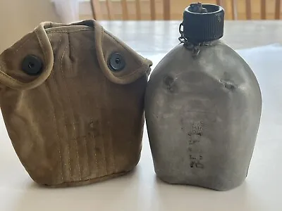 Vintage US Military Army Metal Aluminum Canteen 1945 WW2 And Cover From 1943 • $67.99