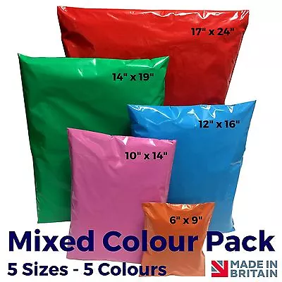 Coloured Mailing Postage Bags - MIXED COLOUR PACK - Postal Poly Parcel Sacks • £14.51