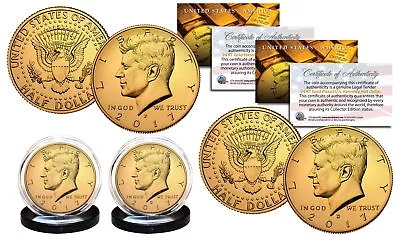 2017 24K GOLD Clad JFK Kennedy Half Dollars 2-Coin Set P&D MINT W/COA & HOLDERS • $12.95