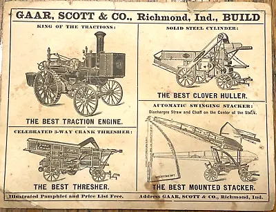 Early Farm Machinery Advertising Card GAAR SCOTT Richmond Indiana • $3.95