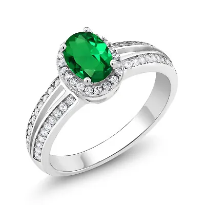 925 Sterling Silver Simulated Emerald Women Ring (1.00 Cttw  7X5MM Available • $44.99