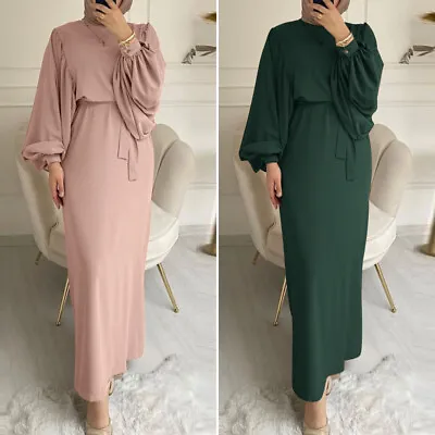 £18.80 • Buy Women Winter Warm Long Sleeve Maxi Dress Wedding Party Prom Dresses Belted 8-24
