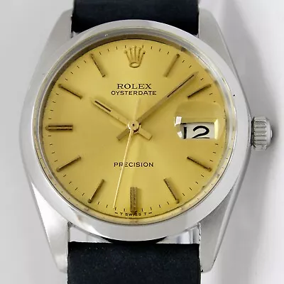 Rolex Oyster Date Precision Original Champagne Dial Mens VIntage Steel Watch • $3299