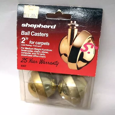 $29.95 • Buy 2PK Vintage SHEPHERD Brass Ball Casters 2  75lb Load Bolt-On #9307 NEW NOS IOP