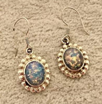 Mexican 925 Sterling Silver & Opal Dangle Drop Hook Earrings • $29.99