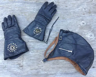 Vintage Leather Pilot Cap Aviator Style Size XL & Leather Motorcycle Gloves • $37.50