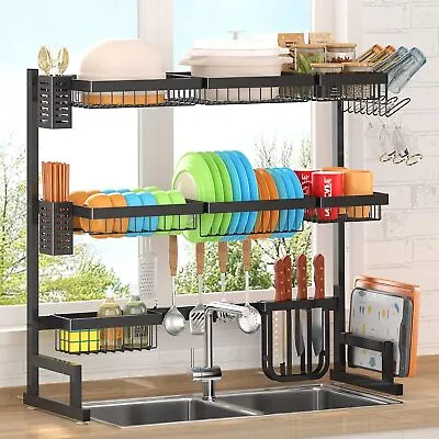Over The Sink 3 Tier Dish Drying Rack Holder Drain Caddy Kitchen Drainer 95cm • $66.99