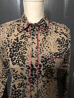 NWT J. Crew Leopard Animal Print Pink Trim Linen Cotton Button Down Shirt Sz XS • $29.99