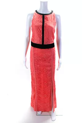 J. Mendel Womens Lace Sleeveless Crop Top Maxi Skirt Two Piece Set Pink Size 6 • $233.99
