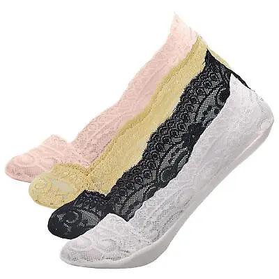 Ladies Anti Slip Skin Invisible Shoe Liners Low Cut Cotton Pack Of 2 Lace Socks • £5.99