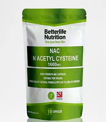 NAC Capsules N-Acetyl-Cysteine 1600mg 100% Pure No Fillers Vegan Supplement • £8.99