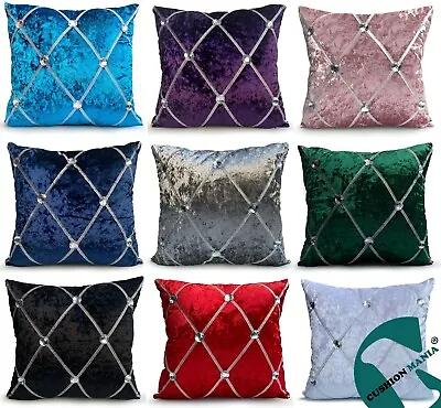 £9.95 • Buy Large Crush Velvet Diamante Chesterfield Cushions Or  Covers 3 Sizes 5 Colors