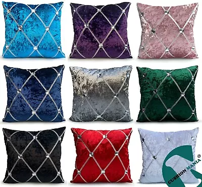 Large Crush Velvet Diamante Chesterfield Cushions Or  Covers 3 Sizes 5 Colors • £5.99