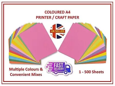 A4 Coloured Paper Sheets Craft Laser Printer Copier Quality 80GSM Craft School • £1.99