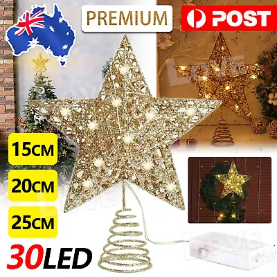 LED Tree Topper Star Christmas Decoration Top Xmas Star Light Up Glitter Gift AU • $15.95