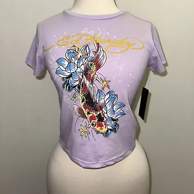 New Ed Hardy Graphic T Shirt Crop Top Koi Fish Size Large • $25