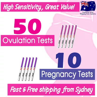 50 Ovulation LH Tests 10 Pregnancy HCG Urine Strips Fertility OPK Kit EXP 2024 • $18.58