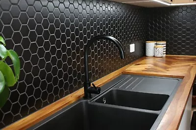 £0.99 • Buy Black Mosaic Hexagon Porcelain Tiles Sheet For Walls Splashback Floors Bathrooms