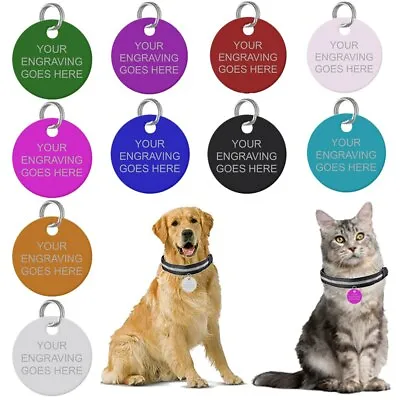 £3.20 • Buy Personalised Pet Tags Engraved Dog Cat Charm Round Name Collar Animal ID Disc UK
