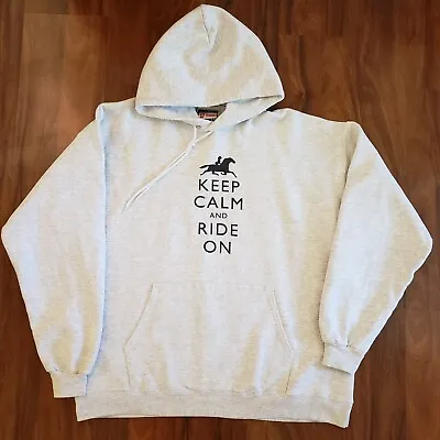 Keep Calm Ride On Horse Sweatshirt Size Large Pullover Hoodie Gray  • £19.29