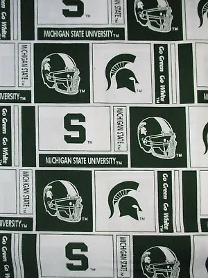 Michigan State Spartans Blocks Helmet Msu Go Green White Cotton Fabric Fq • $3.28