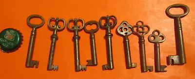 9 Vintage Open Barrel Fancy Bow Skeleton Key Cabinet Key Antique Keys All Brass • $35