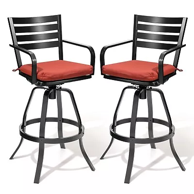 2 Pcs Cast Aluminum Patio Swivel Bar Stools Sunbrella Cushion Bistro Chair Set • $379.99