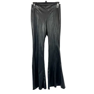 H&M Black Faux Leather Pull On Flare Pants Y2K Trendy - Size 4 • $17.99