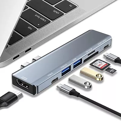 USB C Hub 7 In 2 For MacBook Air Pro M1 USB C Adapter With 4K HDMI USB 3.0 • £25.97