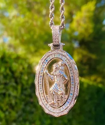 Saint Christopher Men's Italy 925 Sterling Silver 14k Stamp Pendant Chain 16-24  • $51.95