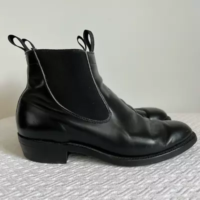 Vintage Boulet Men Leather Black Dress Cowboy Boots Slip Ons City Chic Size 9.5 • $99.95