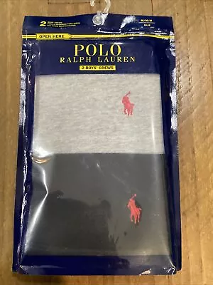 POLO RALPH LAUREN 2-PACK CLASSIC COTTON BOYS CREW T-SHIRT Med(10/12)GRAY/BLACK • $19.99