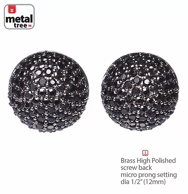 Men's Dome Berry Black Icy Plated Pave CZ Micro Pave Screw Back Earrings 945 BK • $12.99