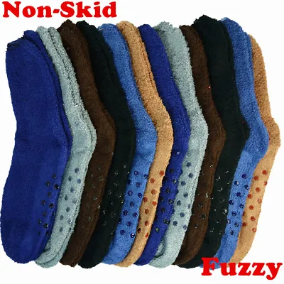 6 Pairs Men Soft Cozy Fuzzy Socks Non-Skid Plain Solid Winter Home Slipper 10-13 • $10.49