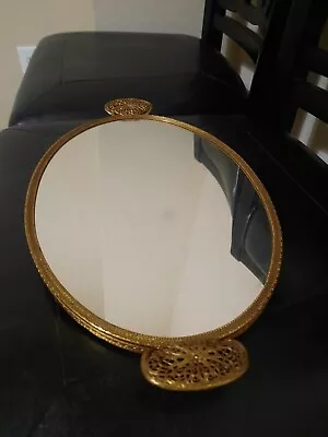 MATSON Style Filigree Ormolu Vanity Mirror Tray Roses Boquet Ribbons Oval #2 • $32.50