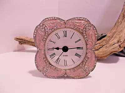 Vintage Style Small Desk Clock Boudoir Glam Chic Gem Rhinestone Tabletop Flower • $16.99