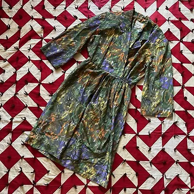 Vintage Adrian Avery Floral Wrap Dress Women’s As Is Worn Green 80s • $9