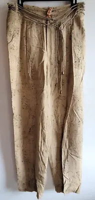 Vintage Vera Cristina Pants Women's Size 12 Beige Black Splatter High Waist Silk • $17.50