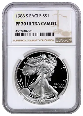 $380 • Buy 1988-S Proof American Silver Eagle One Dollar Coin NGC PF70 Ultra Cameo 