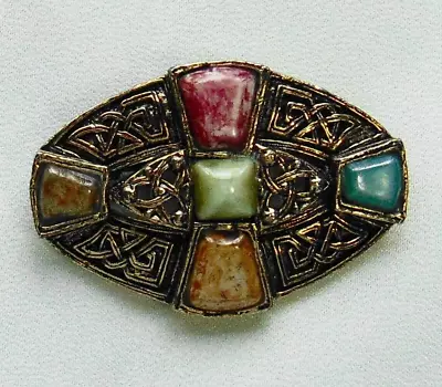 Vintage Unsigned MIRACLE Celtic Scottish Multicolor Agate Stone Pin Brooch • $24.99