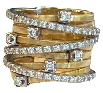 Vintage Marco Bicego 18k Yellow Gold Goa 9 Strand Diamond Ring Band Size 6 • $3995