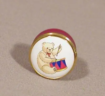 $18 • Buy Crummles Miniature Enamel Trinket Box - Twist Lid - Teddy Bear Playing The Drum