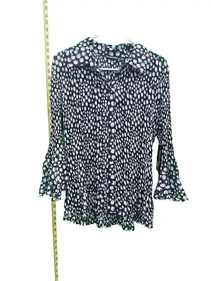 Womens Essentials By Milano Black & White Polka Dot Ruffle Top Size XL NWT • $30