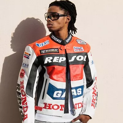 Men's Honda Repsol Racing Riding Cowhide Leather Motorcycle Jacket • $180