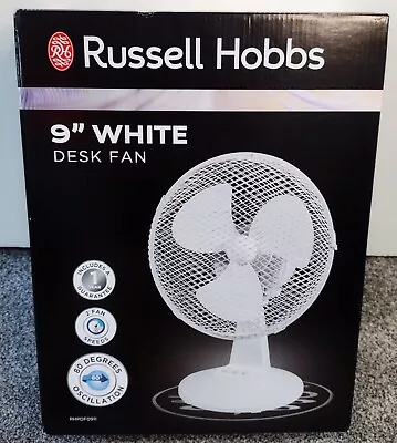 Russell Hobbs 9  Inch Desk Fan White - 2 Fan Speeds - 80 Degree Oscillation -NEW • £18.99