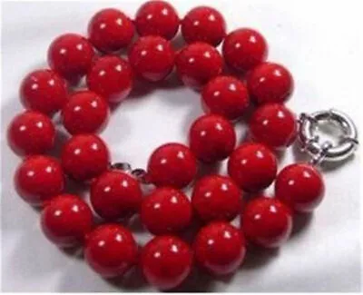 Natural 10mm Red Sea Coral Gems Round Beads Necklace 18  AAA • $4.27