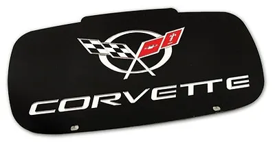 97-04 Corvette Front License Plate NEW Black With Mirrored C5 Logo & Script  • $88