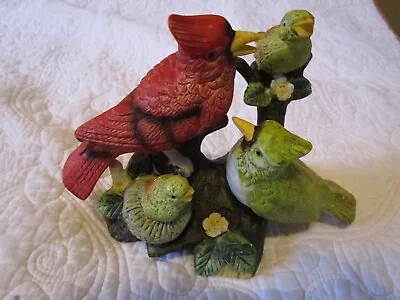 Vintage Ceramic 4 Cardinal Bird Family Figurine On Log Baby Mother Father • $5.95